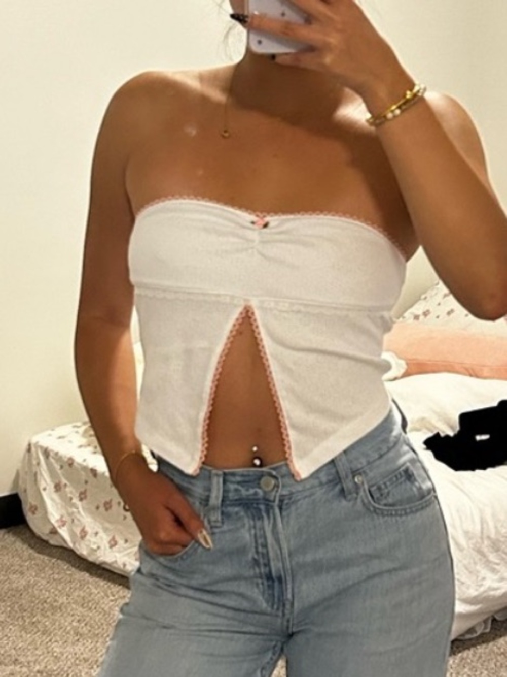 White Strapless Top with flower detail